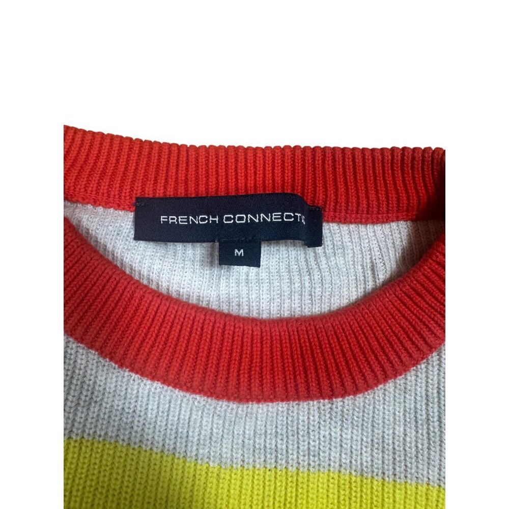 French Connection Striped Sweater Gray Yellow Orange Cotton Size M - Picture 4 of 7
